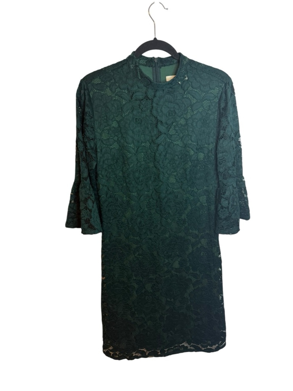 Lark & Ro Emerald Green Lace Bell Sleeve Dress